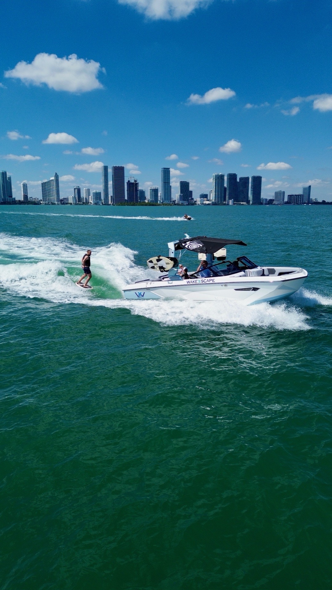 Wide aerial view of the marina and Miami water