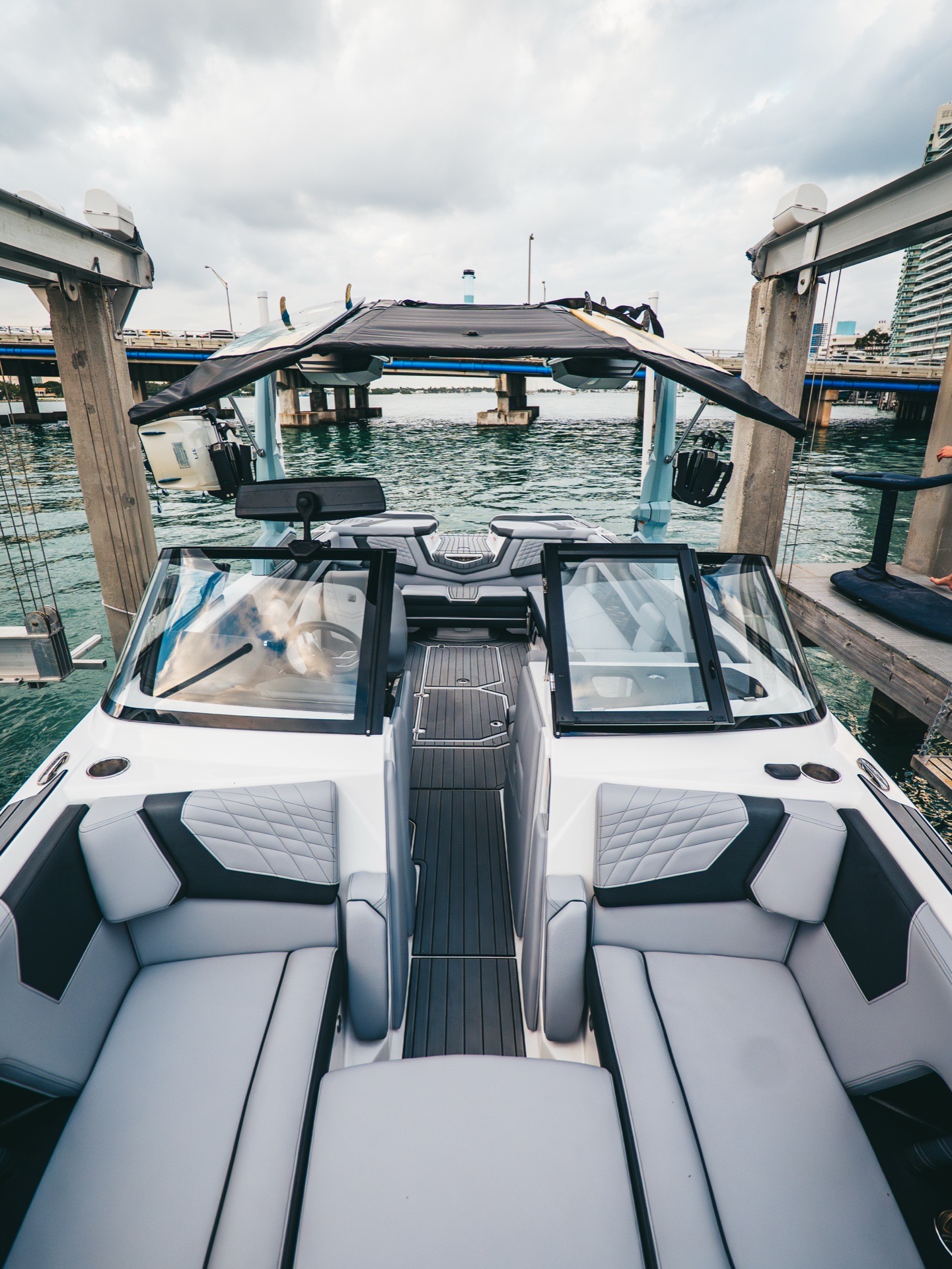 Clean cockpit area aboard a WakeXscape boat